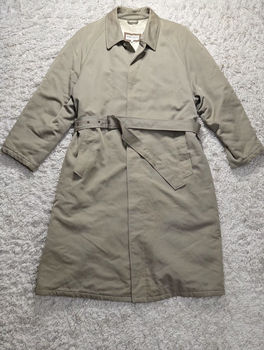 VTG 90s Giorgio Armani Tan Belted Trench Coat 44 XL